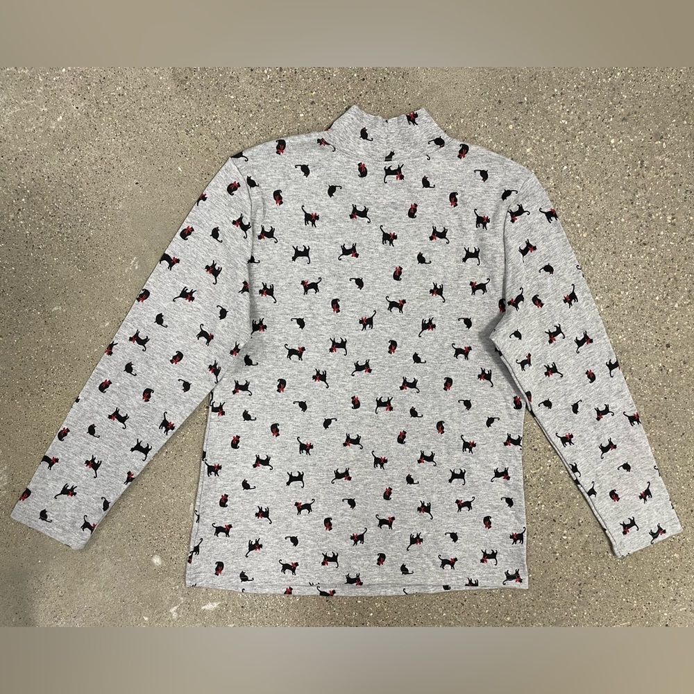 Black Cat all over print turtleneck glitter bows perfect for layering comfy cozy - Picture 6 of 10